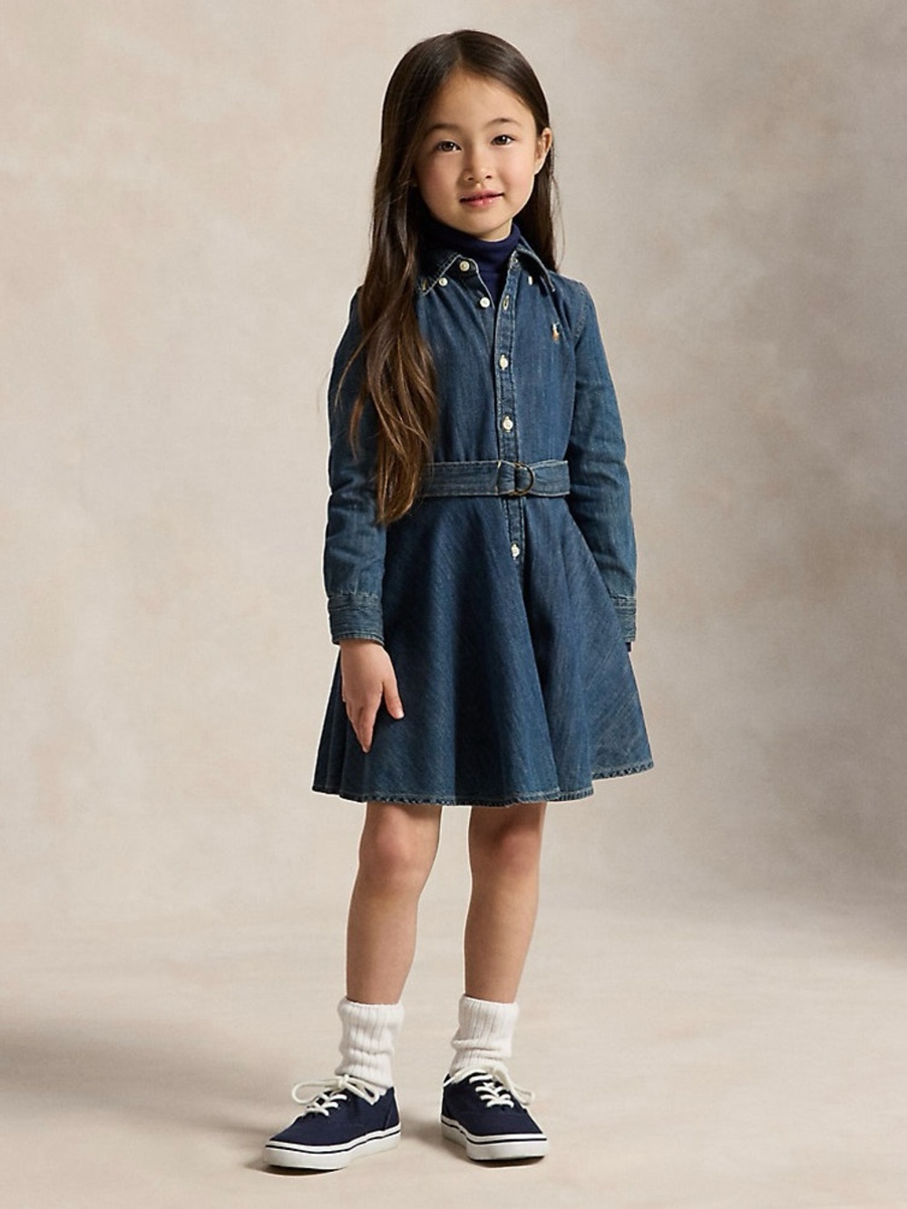 Ralph Lauren Girls Belted Cotton Denim Shirtdress 10 Preppy Western Fall School